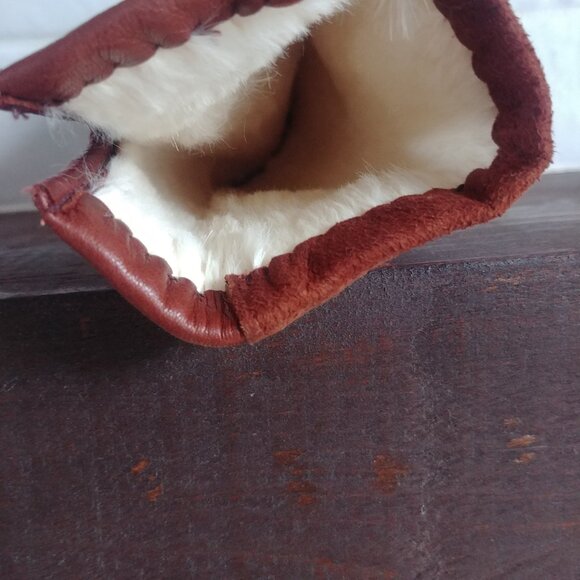 Vintage made in Italy lambskin leather rabbit fur lining brown warm gloves 7 1/2 - Picture 8 of 12